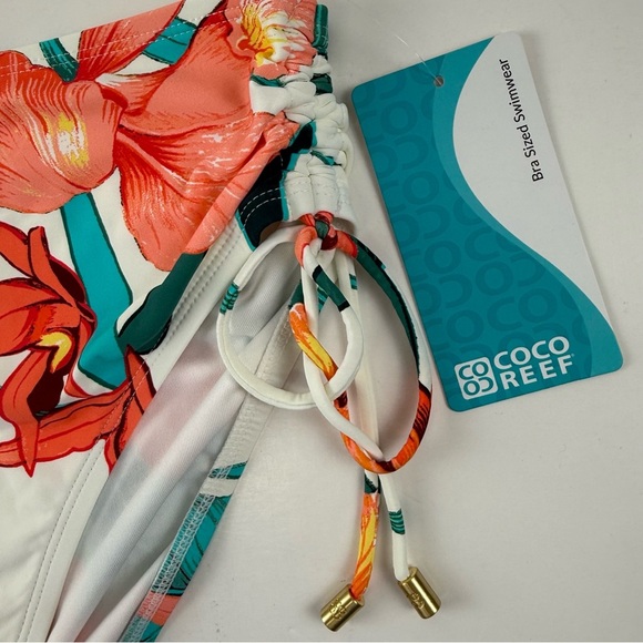 Coco Reef Bikini Bottom Womens Small Orange White Floral Side Tie Swim NWT - Picture 2 of 9